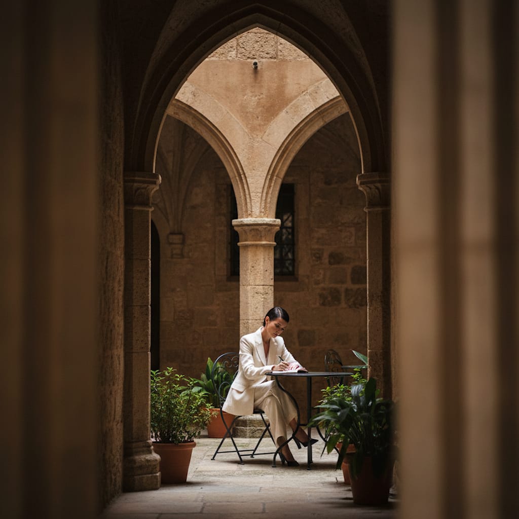 Personal branding film shot in the narrow alleys and hidden courtyards of Palma de Mallorca's Old Town with a sophisticated auteur aesthetic.